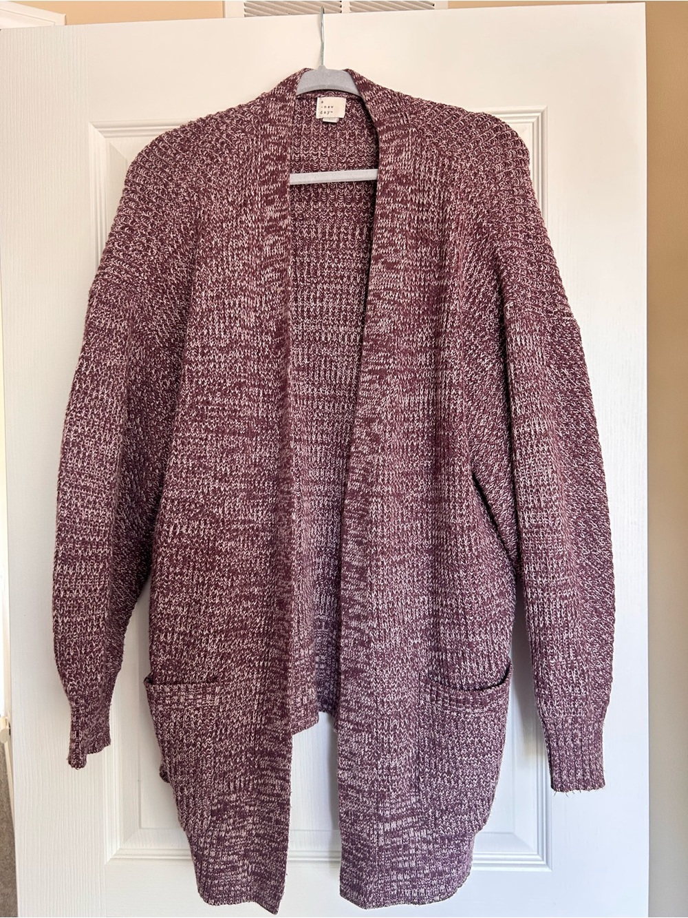 Cozy Open-Front Marled Mauve Express Sweater Cardigan